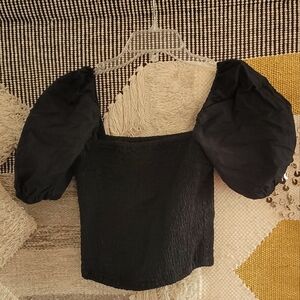 Abercrombie & Fitch Black Fitted Puff Sleeve Blouse